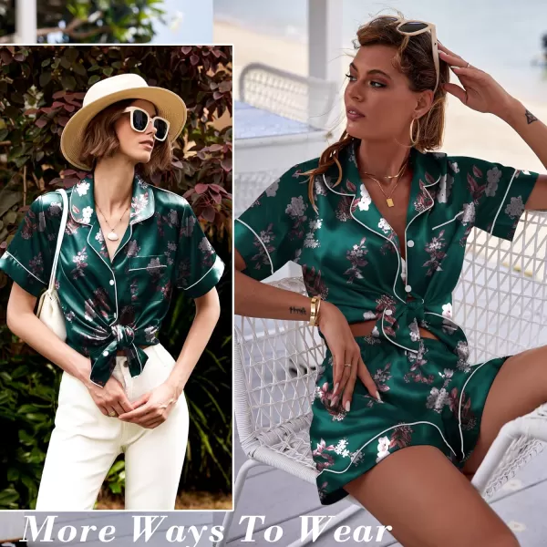 Ekouaer Silk Pajamas Womens Short Sleeve Sleepwear Soft Satin Button Down Loungewear 2 Piece Pjs Shorts Set SXXLFl1green