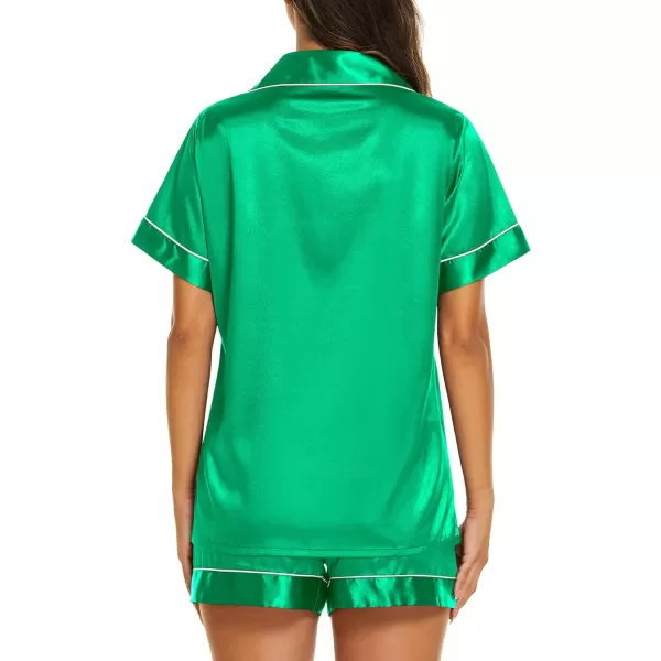 Ekouaer Silk Pajamas Womens Short Sleeve Sleepwear Soft Satin Button Down Loungewear 2 Piece Pjs Shorts Set SXXLGreen