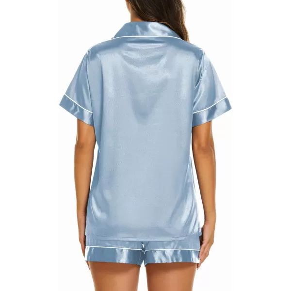 Ekouaer Silk Pajamas Womens Short Sleeve Sleepwear Soft Satin Button Down Loungewear 2 Piece Pjs Shorts Set SXXLLight Grey Blue