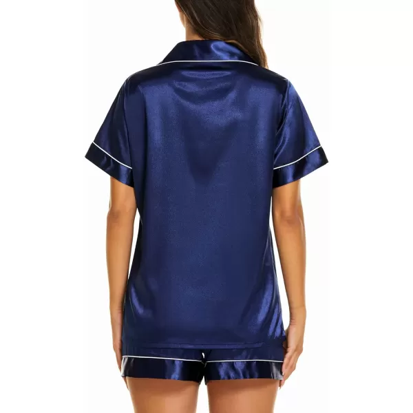 Ekouaer Silk Pajamas Womens Short Sleeve Sleepwear Soft Satin Button Down Loungewear 2 Piece Pjs Shorts Set SXXLNavy