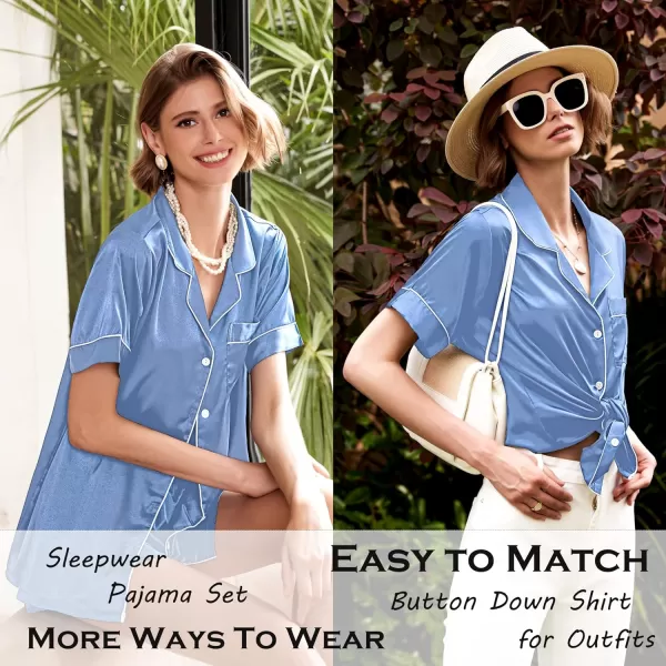 Ekouaer Silk Pajamas Womens Short Sleeve Sleepwear Soft Satin Button Down Loungewear 2 Piece Pjs Shorts Set SXXLPeriwinkle