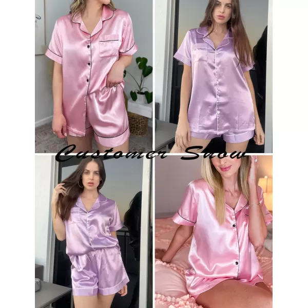 Ekouaer Silk Pajamas Womens Short Sleeve Sleepwear Soft Satin Button Down Loungewear 2 Piece Pjs Shorts Set SXXLPink