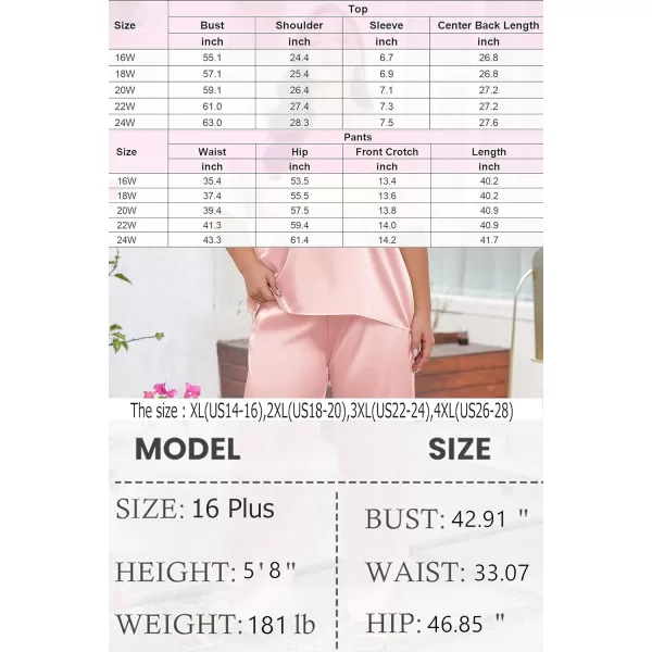 Ekouaer Silk Pajamas Womens Short Sleeve Sleepwear Soft Satin Long Pant Set Loungewear 2 Piece Print Pjs SetPlus Size Pink