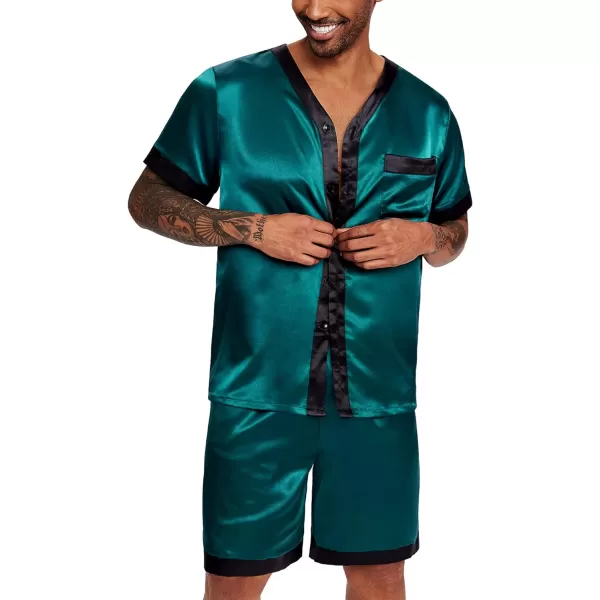 Ekouaer Silk Pajamas for Men Satin Pajama Shorts 2 Piece Button Down Pj Set V Neck Sleepwear Loungewear with Pockets SXXLDark Green