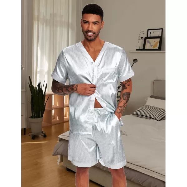 Ekouaer Silk Pajamas for Men Satin Pajama Shorts 2 Piece Button Down Pj Set V Neck Sleepwear Loungewear with Pockets SXXLPat1silver