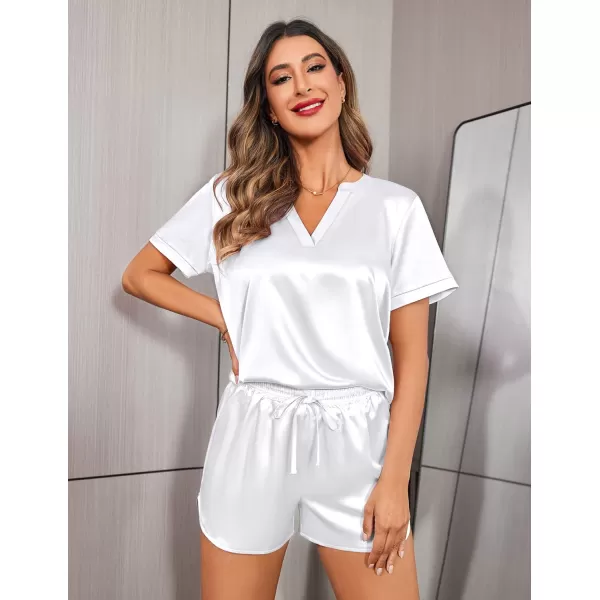 Ekouaer Silk Pajamas for Women Short Sleeve Sleepwear Twopiece Pjs Set Soft V Neck Loungewear Tops with Pj Shorts SXXLWhite