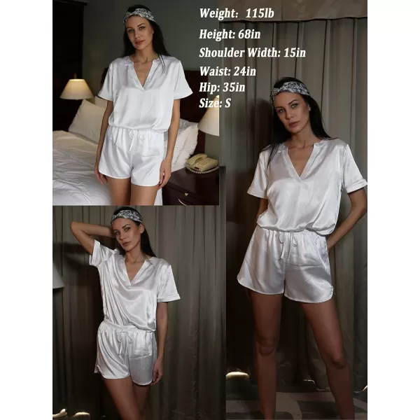 Ekouaer Silk Pajamas for Women Short Sleeve Sleepwear Twopiece Pjs Set Soft V Neck Loungewear Tops with Pj Shorts SXXLWhite