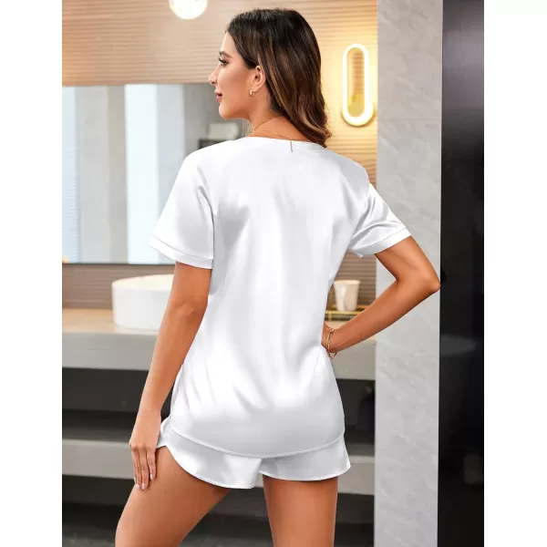 Ekouaer Silk Pajamas for Women Short Sleeve Sleepwear Twopiece Pjs Set Soft V Neck Loungewear Tops with Pj Shorts SXXLWhite