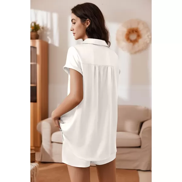 Ekouaer Silk Pajamas for Women Soft Short Sleeve Sleepewear Button Down Satin Top and Shorts 2 Piece Lounge Set OutfitsWhite