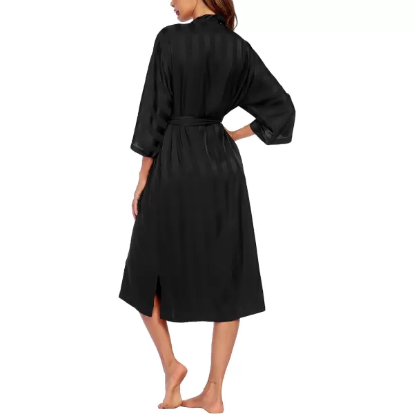 Ekouaer Silk Robes for Women Long Kimono Bridesmaid Dressing Gown Vneck Satin BathrobesBlack