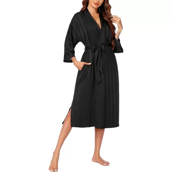 Ekouaer Silk Robes for Women Long Kimono Bridesmaid Dressing Gown Vneck Satin BathrobesBlack