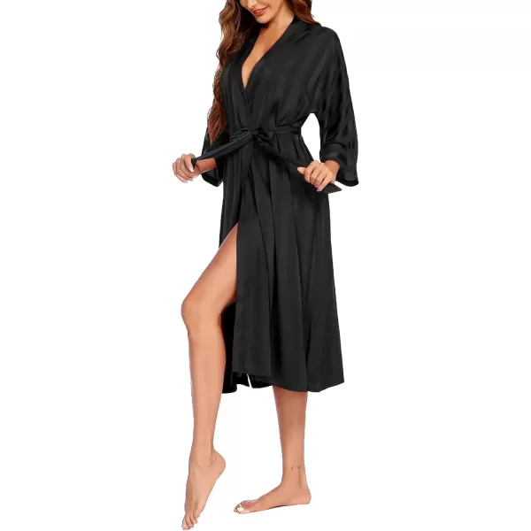 Ekouaer Silk Robes for Women Long Kimono Bridesmaid Dressing Gown Vneck Satin BathrobesBlack