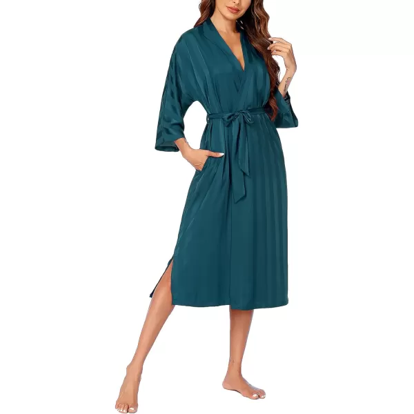 Ekouaer Silk Robes for Women Long Kimono Bridesmaid Dressing Gown Vneck Satin BathrobesPeacock Blue