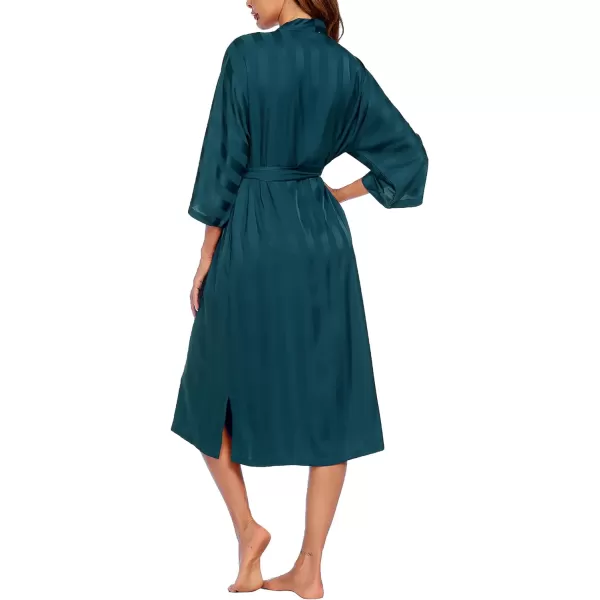 Ekouaer Silk Robes for Women Long Kimono Bridesmaid Dressing Gown Vneck Satin BathrobesPeacock Blue