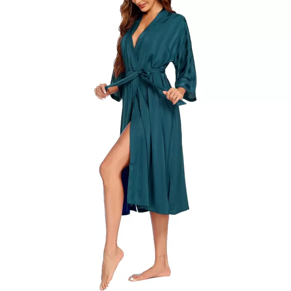 Ekouaer Silk Robes for Women Long Kimono Bridesmaid Dressing Gown Vneck Satin BathrobesPeacock Blue