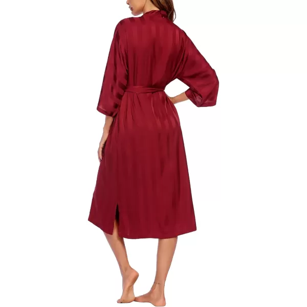 Ekouaer Silk Robes for Women Long Kimono Bridesmaid Dressing Gown Vneck Satin BathrobesWine Red