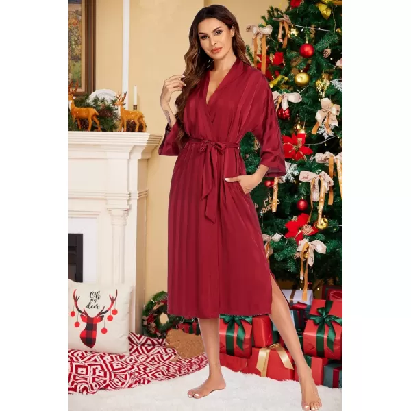 Ekouaer Silk Robes for Women Long Kimono Bridesmaid Dressing Gown Vneck Satin BathrobesWine Red