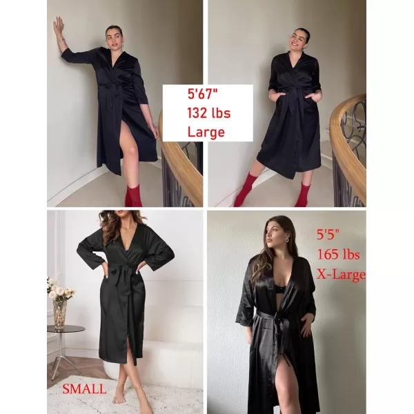 Ekouaer Silk Robes for Women Long Satin Bride Bridesmaid Wedding Party Robes Lightweight Sexy Sleepwear with PocketsBlack