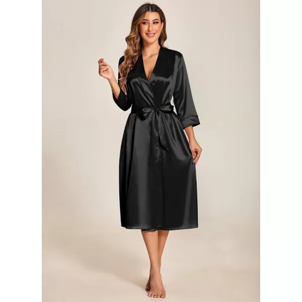 Ekouaer Silk Robes for Women Long Satin Bride Bridesmaid Wedding Party Robes Lightweight Sexy Sleepwear with PocketsBlack