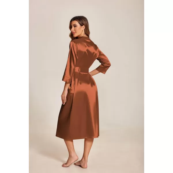 Ekouaer Silk Robes for Women Long Satin Bride Bridesmaid Wedding Party Robes Lightweight Sexy Sleepwear with PocketsBrown