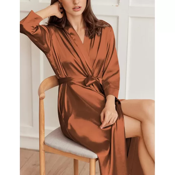 Ekouaer Silk Robes for Women Long Satin Bride Bridesmaid Wedding Party Robes Lightweight Sexy Sleepwear with PocketsBrown