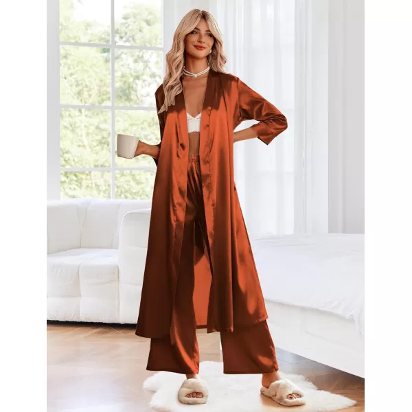 Ekouaer Silk Robes for Women Long Satin Bride Bridesmaid Wedding Party Robes Lightweight Sexy Sleepwear with PocketsBurnt Orange