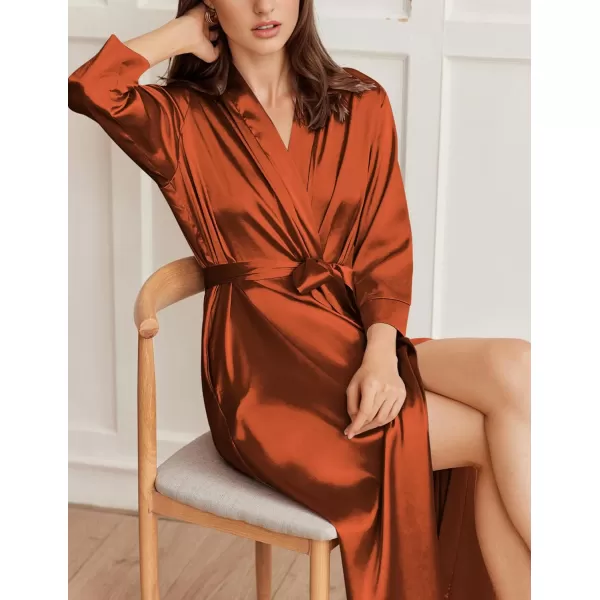 Ekouaer Silk Robes for Women Long Satin Bride Bridesmaid Wedding Party Robes Lightweight Sexy Sleepwear with PocketsBurnt Orange