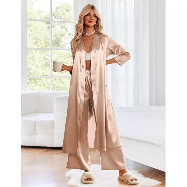 Ekouaer Silk Robes for Women Long Satin Bride Bridesmaid Wedding Party Robes Lightweight Sexy Sleepwear with PocketsChampagne