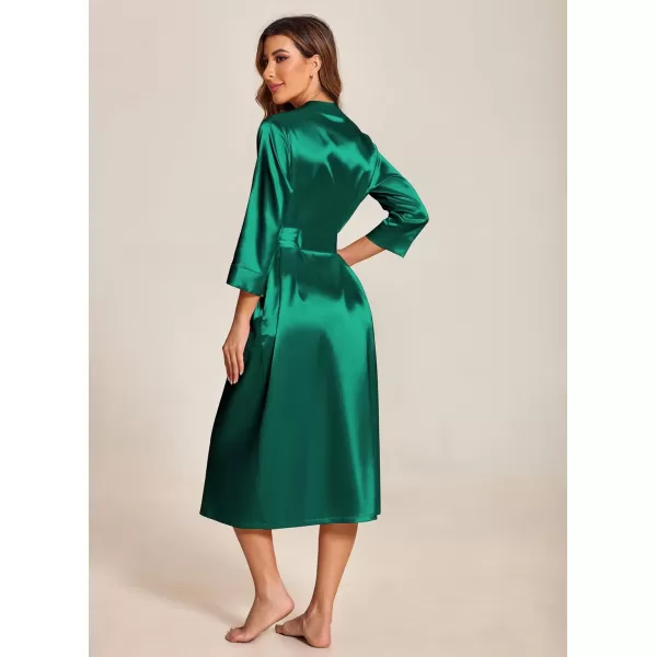 Ekouaer Silk Robes for Women Long Satin Bride Bridesmaid Wedding Party Robes Lightweight Sexy Sleepwear with PocketsGreen