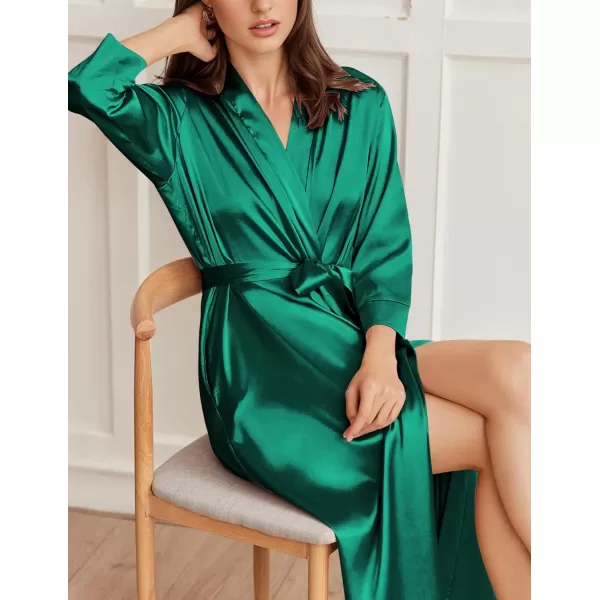 Ekouaer Silk Robes for Women Long Satin Bride Bridesmaid Wedding Party Robes Lightweight Sexy Sleepwear with PocketsGreen