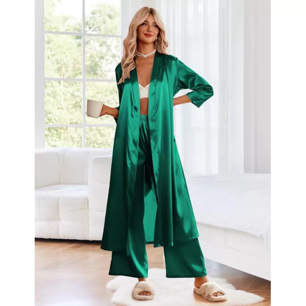 Ekouaer Silk Robes for Women Long Satin Bride Bridesmaid Wedding Party Robes Lightweight Sexy Sleepwear with PocketsGreen