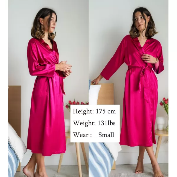 Ekouaer Silk Robes for Women Long Satin Bride Bridesmaid Wedding Party Robes Lightweight Sexy Sleepwear with PocketsHot Pink