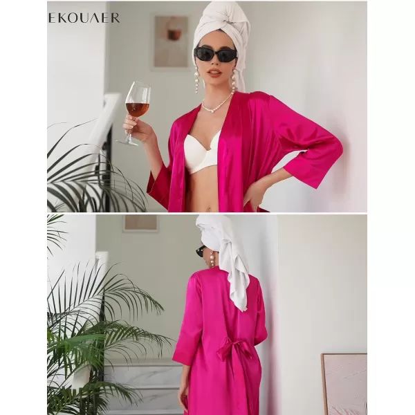 Ekouaer Silk Robes for Women Long Satin Bride Bridesmaid Wedding Party Robes Lightweight Sexy Sleepwear with PocketsHot Pink