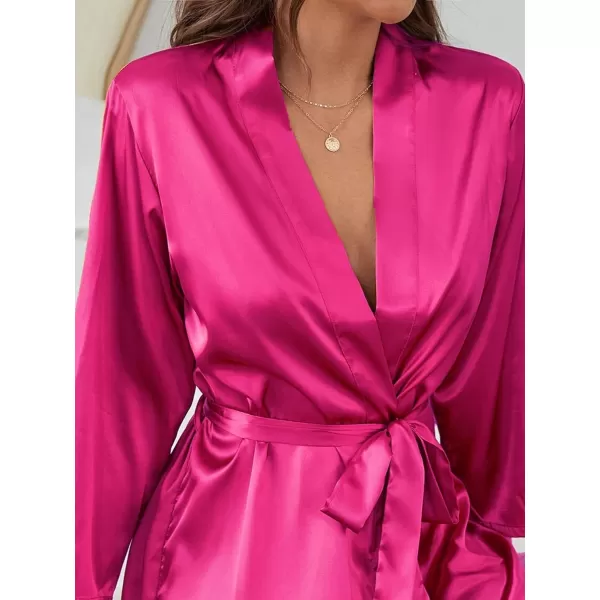 Ekouaer Silk Robes for Women Long Satin Bride Bridesmaid Wedding Party Robes Lightweight Sexy Sleepwear with PocketsHot Pink