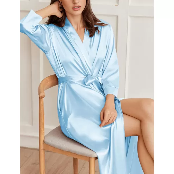 Ekouaer Silk Robes for Women Long Satin Bride Bridesmaid Wedding Party Robes Lightweight Sexy Sleepwear with PocketsLight Blue