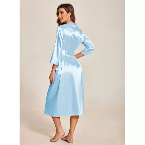 Ekouaer Silk Robes for Women Long Satin Bride Bridesmaid Wedding Party Robes Lightweight Sexy Sleepwear with PocketsLight Blue