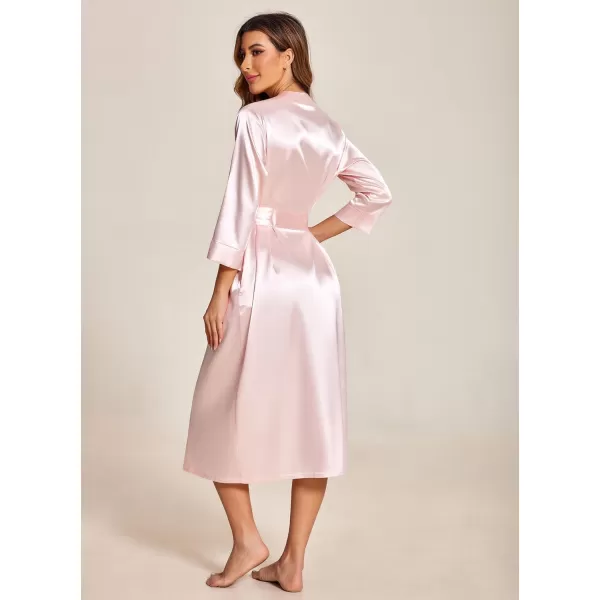 Ekouaer Silk Robes for Women Long Satin Bride Bridesmaid Wedding Party Robes Lightweight Sexy Sleepwear with PocketsLight Pink