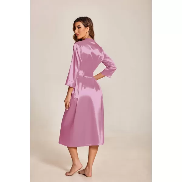 Ekouaer Silk Robes for Women Long Satin Bride Bridesmaid Wedding Party Robes Lightweight Sexy Sleepwear with PocketsRose