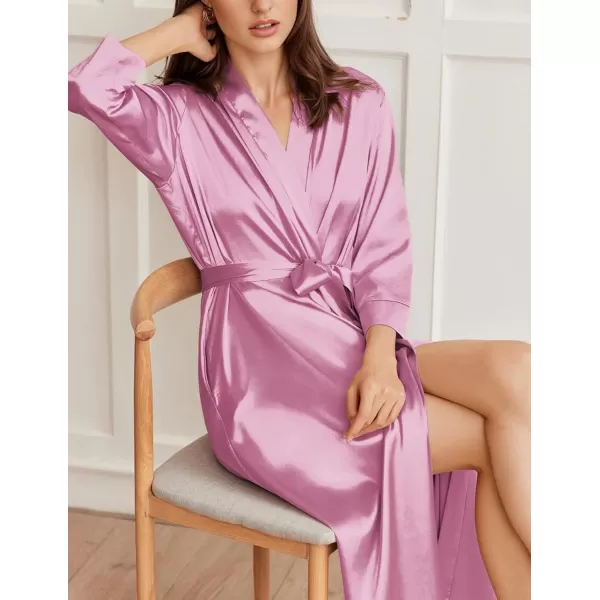 Ekouaer Silk Robes for Women Long Satin Bride Bridesmaid Wedding Party Robes Lightweight Sexy Sleepwear with PocketsRose