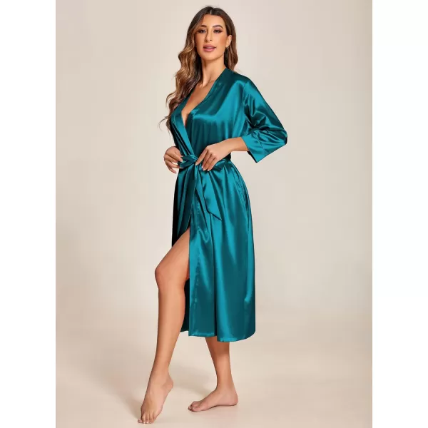 Ekouaer Silk Robes for Women Long Satin Bride Bridesmaid Wedding Party Robes Lightweight Sexy Sleepwear with PocketsTeal