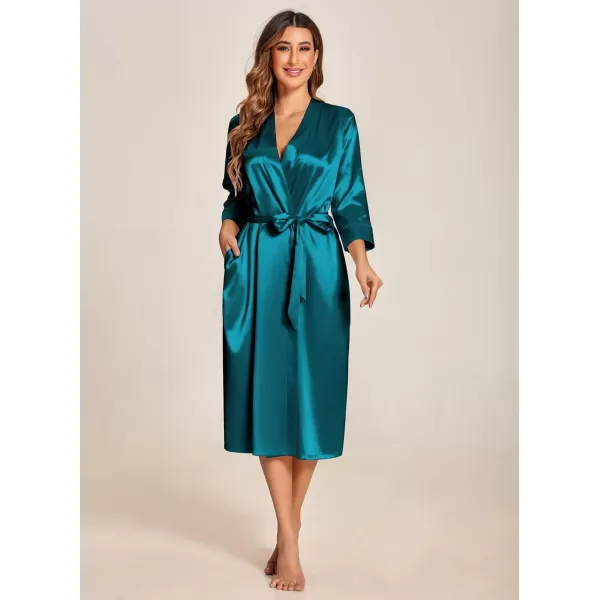 Ekouaer Silk Robes for Women Long Satin Bride Bridesmaid Wedding Party Robes Lightweight Sexy Sleepwear with PocketsTeal