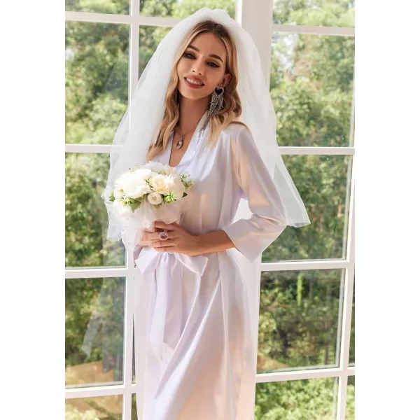 Ekouaer Silk Robes for Women Long Satin Bride Bridesmaid Wedding Party Robes Lightweight Sexy Sleepwear with PocketsWhite