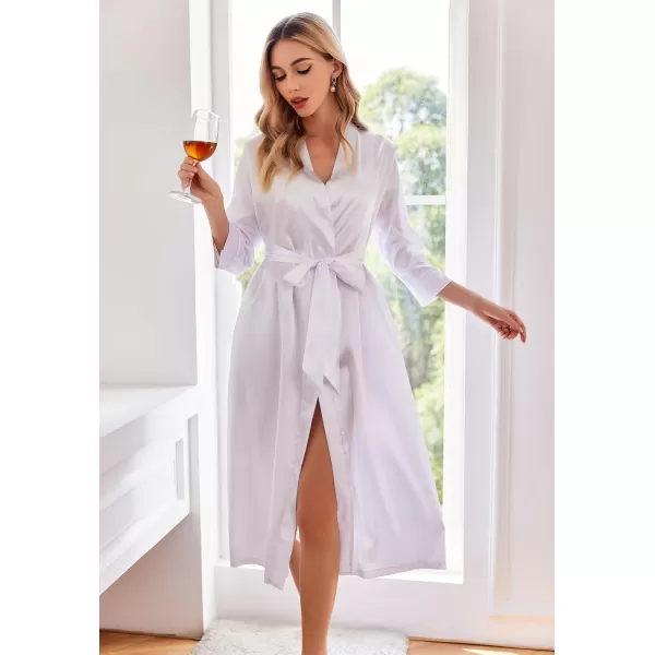 Ekouaer Silk Robes for Women Long Satin Bride Bridesmaid Wedding Party Robes Lightweight Sexy Sleepwear with PocketsWhite