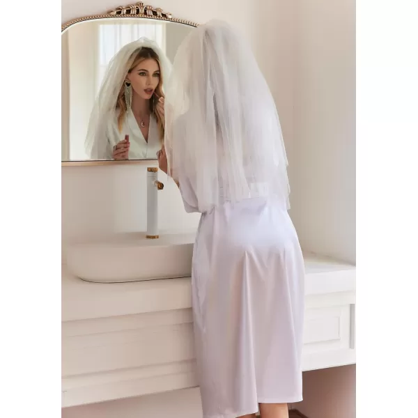 Ekouaer Silk Robes for Women Long Satin Bride Bridesmaid Wedding Party Robes Lightweight Sexy Sleepwear with PocketsWhite