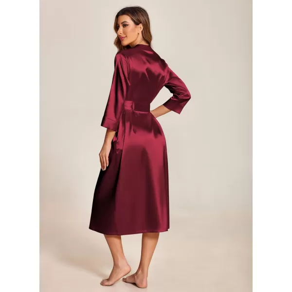 Ekouaer Silk Robes for Women Long Satin Bride Bridesmaid Wedding Party Robes Lightweight Sexy Sleepwear with PocketsWine Red