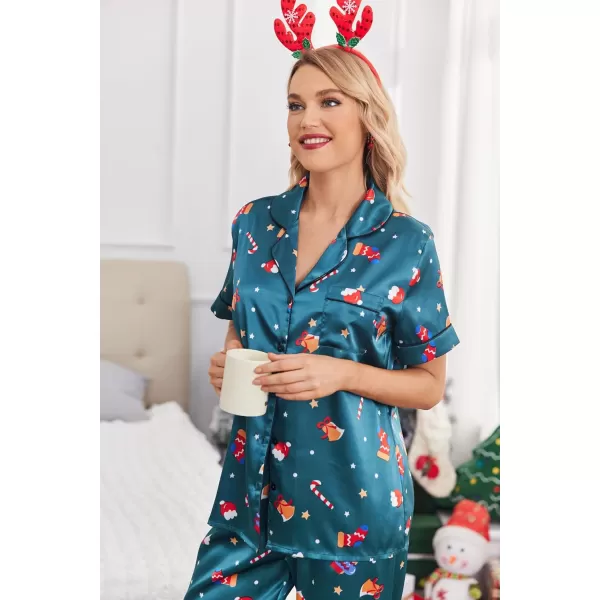 Ekouaer Silk Satin Pajamas Set Women TwoPiece Nightwear Short Sleeve Sleepwear Soft Button Down Loungewear Pjs SetPat1