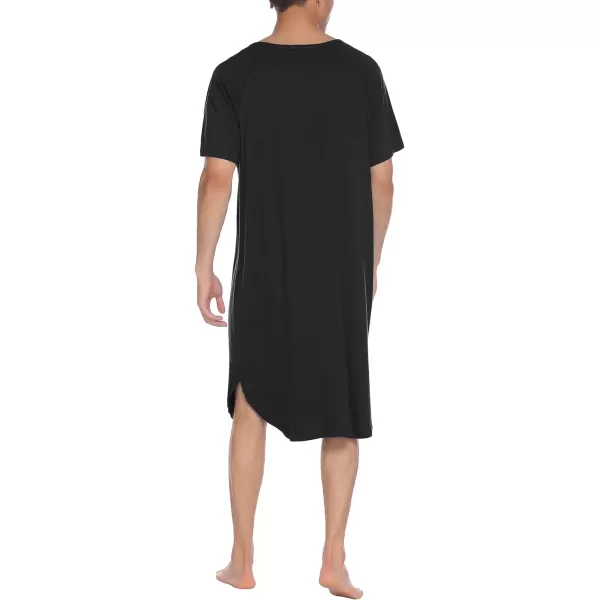 Ekouaer Sleepwear Mens Nightshirt Short Sleeve Pajamas Comfy Big amp Tall Henley Sleep Shirt MXXXLBlack