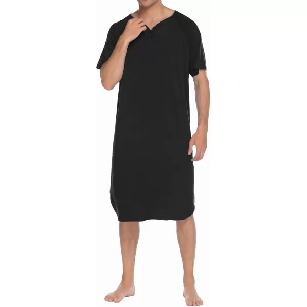 Ekouaer Sleepwear Mens Nightshirt Short Sleeve Pajamas Comfy Big amp Tall Henley Sleep Shirt MXXXLBlack