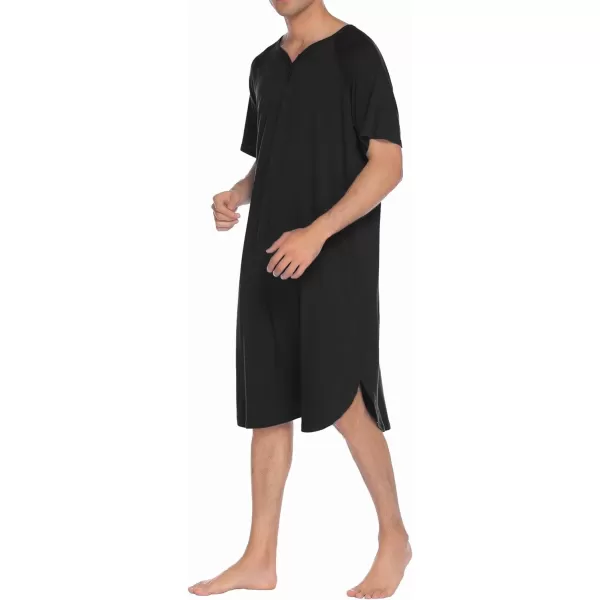 Ekouaer Sleepwear Mens Nightshirt Short Sleeve Pajamas Comfy Big amp Tall Henley Sleep Shirt MXXXLBlack