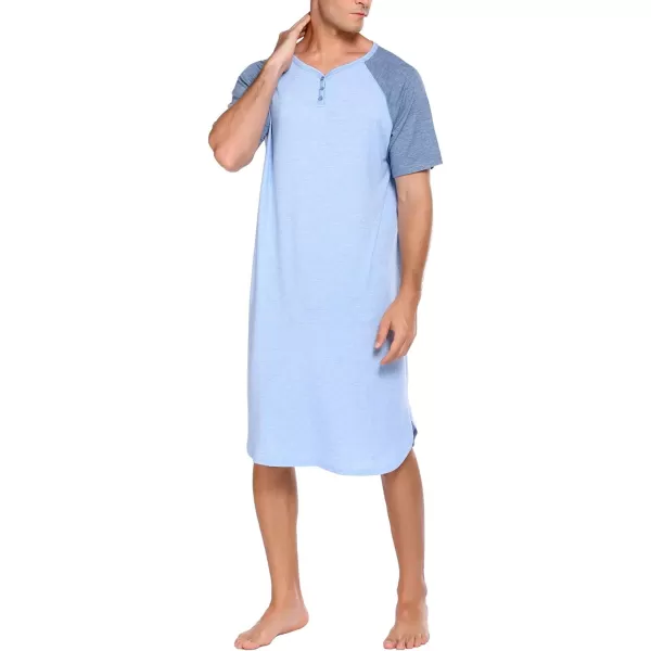 Ekouaer Sleepwear Mens Nightshirt Short Sleeve Pajamas Comfy Big amp Tall Henley Sleep Shirt MXXXLBlue